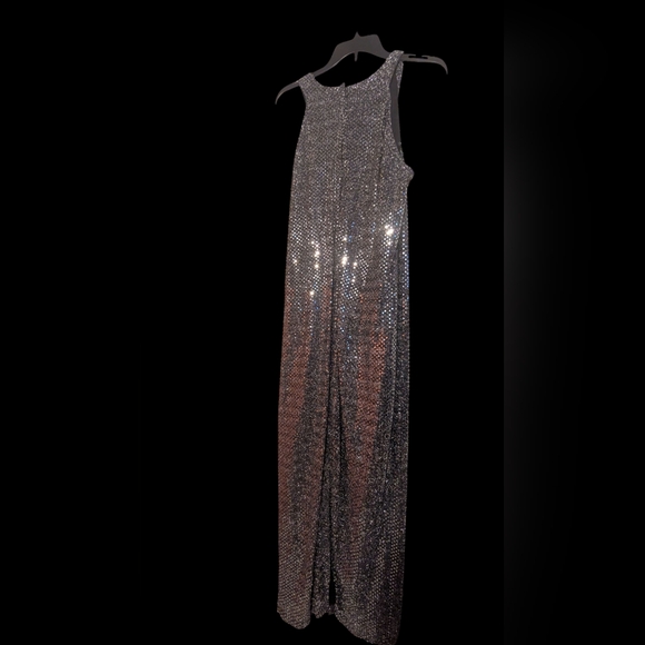 Molly Malloy Evening Gown Silver Sequin Dress Size 18 With Split In Back - Picture 4 of 10
